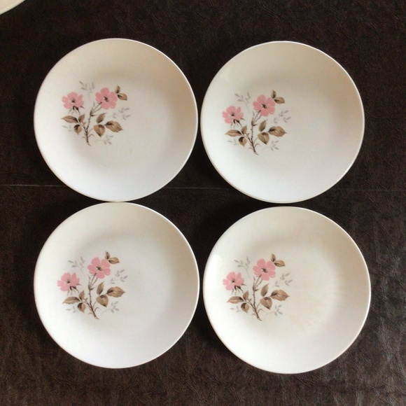 Vintage Mid-century Modern Side Plates, set of 4, pink and brown floral design - Picture 1 of 2
